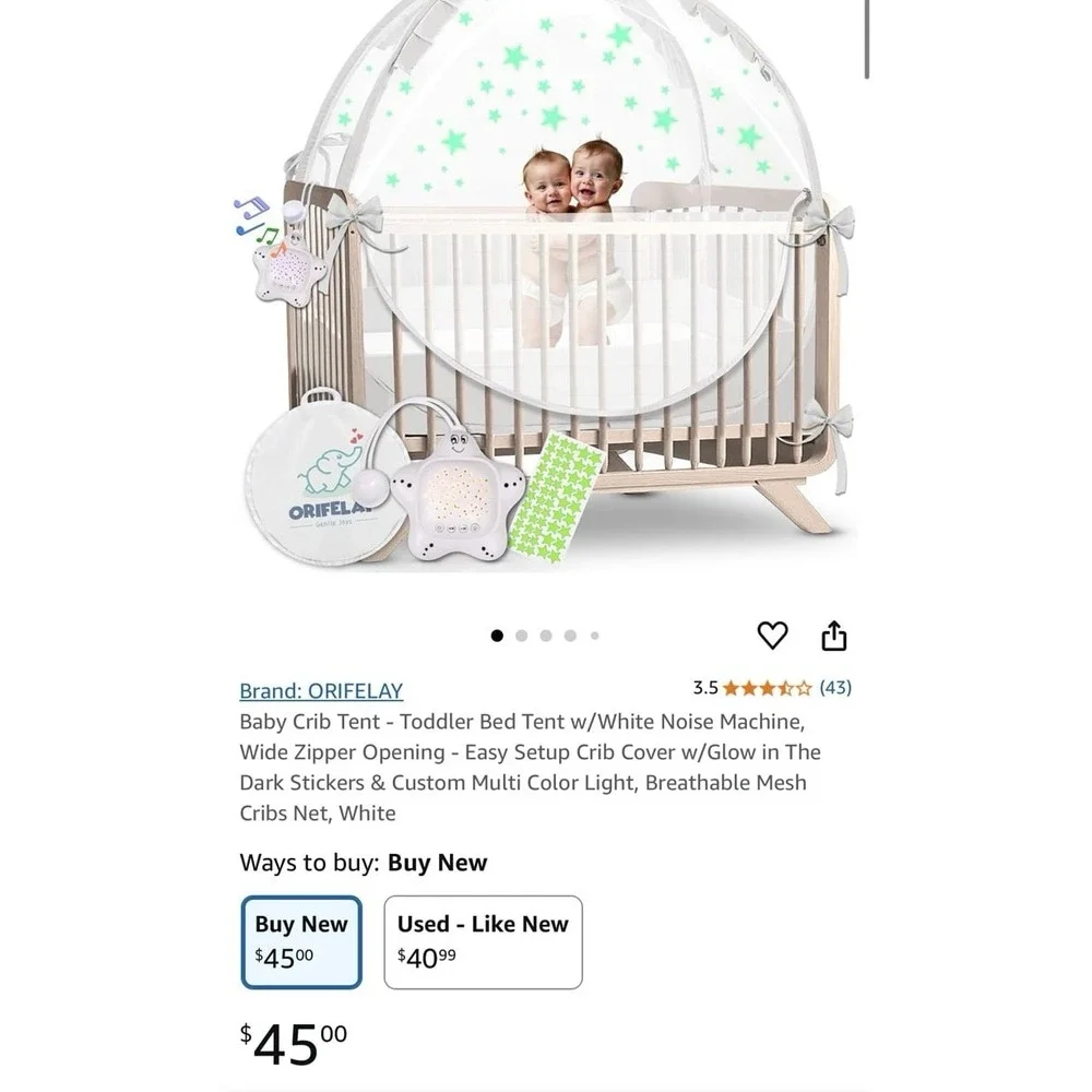 Baby Crib Tent breathable mesh crib net sturdy frame strong zipper. NEW.